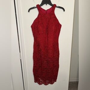 Baracci Eyelet Rose Knee Length Dress Red Valentines Day Sexy Romantic Couture